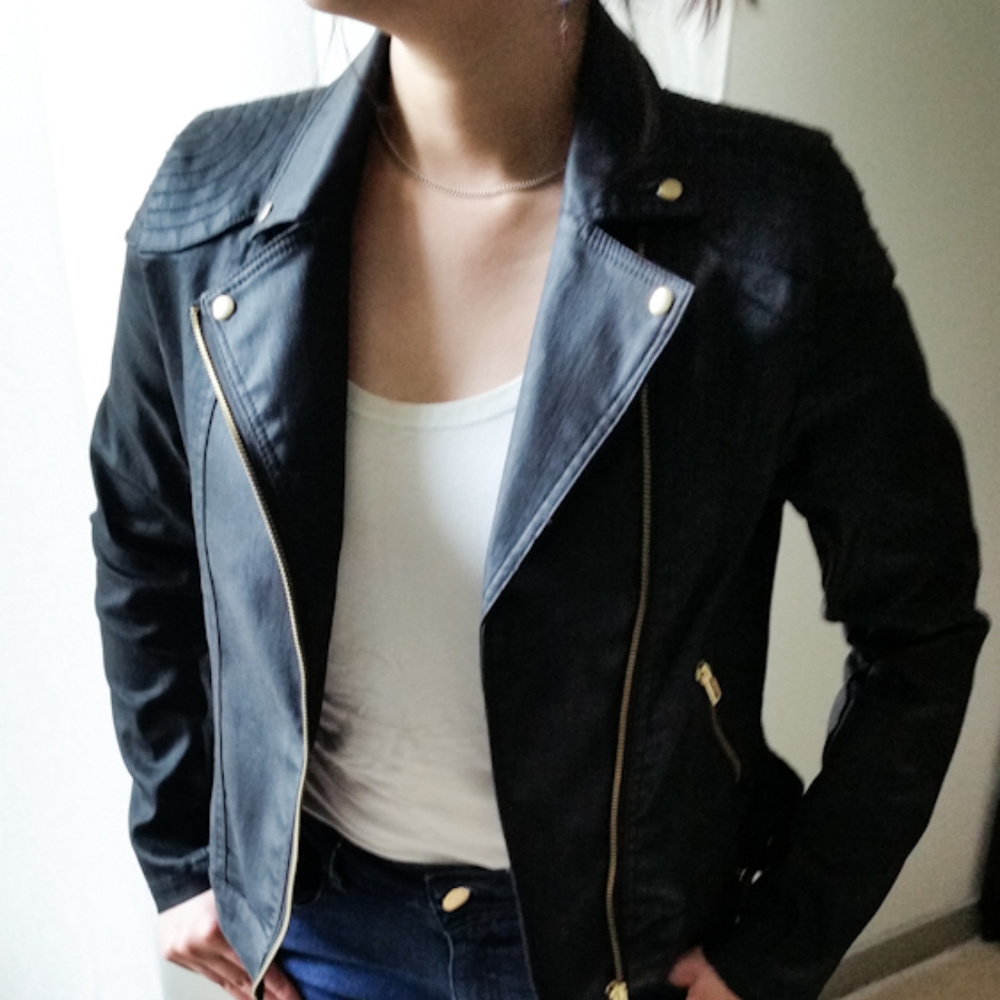 H&M Black Denim Moto Jacket